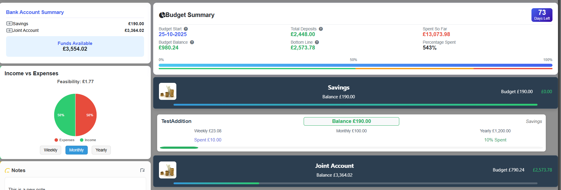 BudgetBoss dashboard overview